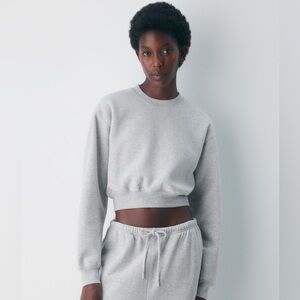 TNA aritzia cropped grey sweater size medium - heather grey , terry interior